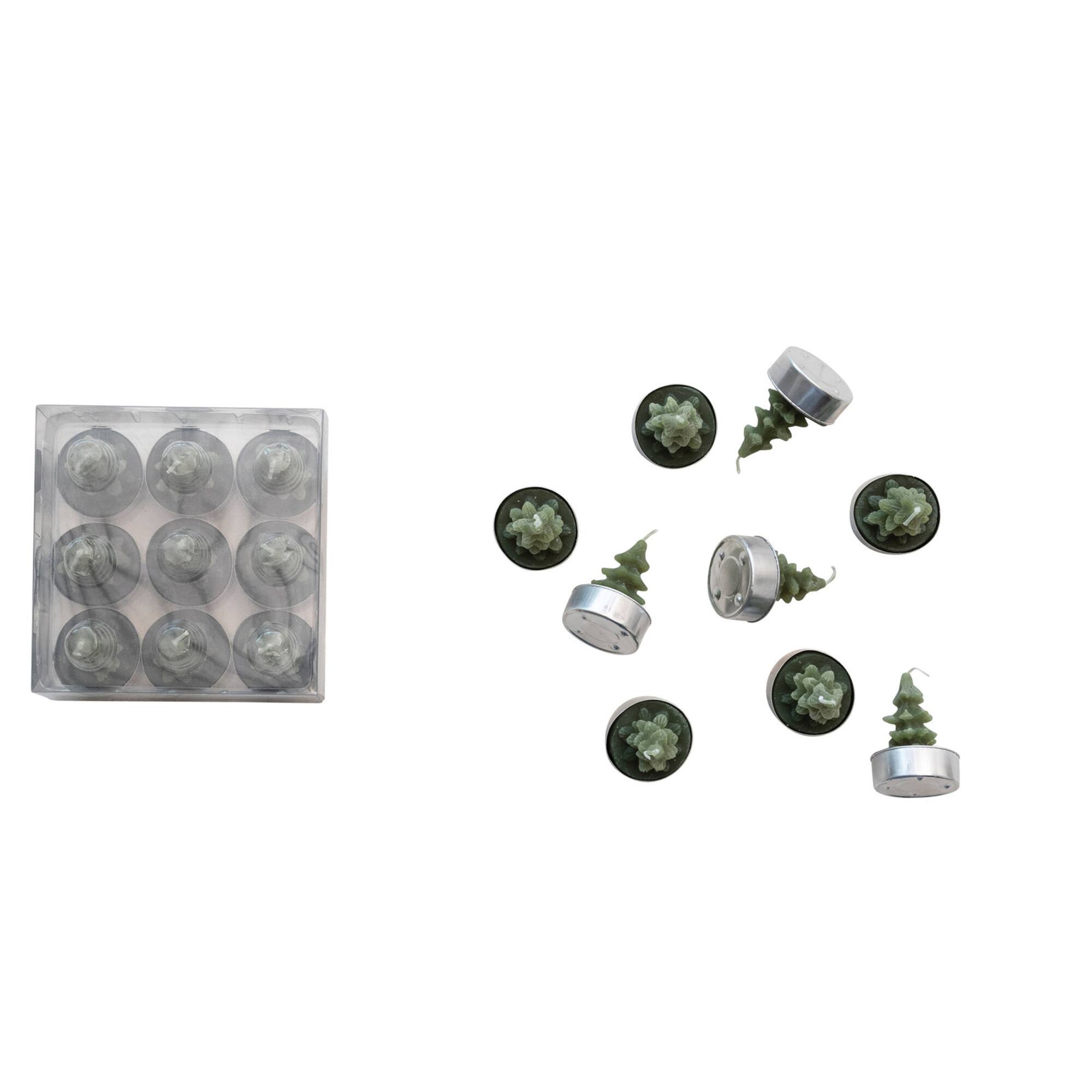 Unscented Evergreen Tree Tea Lights, Set of 9